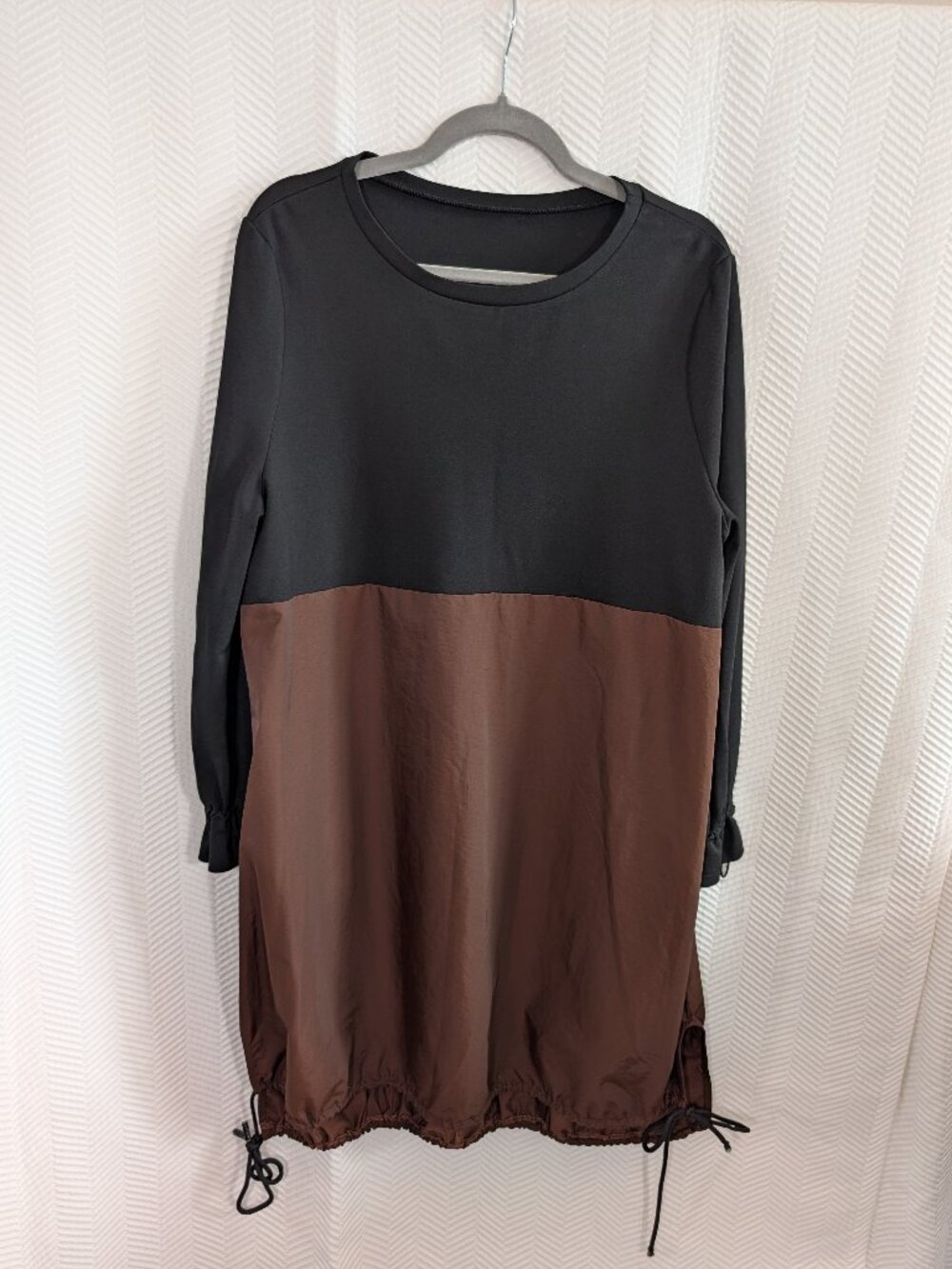 Two Tone Balloon Hem Dress Cocoon Bubble Black Brown Colour Block Large to XL